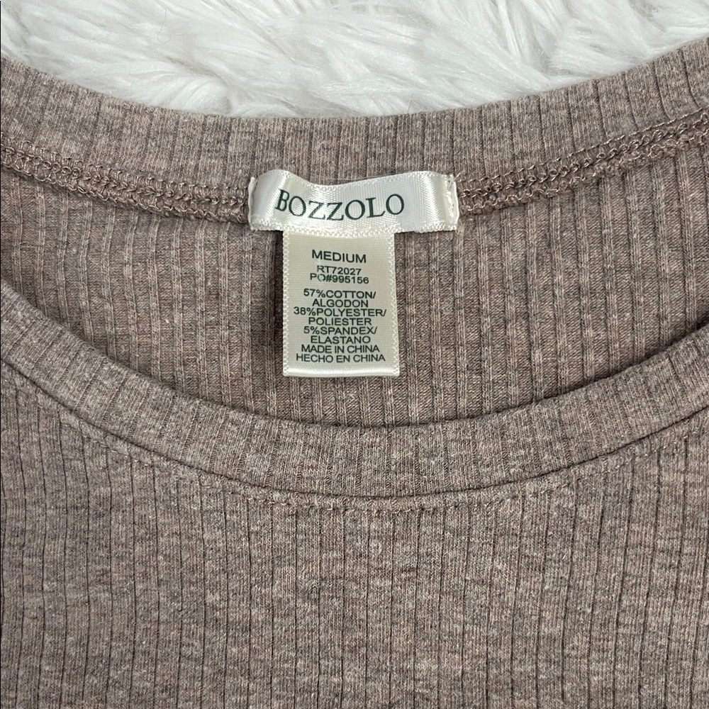 Bozzolo Long Sleeve Ribbed Tee in Taupe - Picture 2 of 3